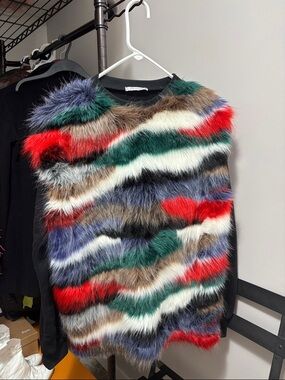 Zara Colorblock Faux Fur Vest - Black, Brown, Green
